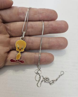 Collana  arg 925 + ciondolo TITTI vintage arg 800
