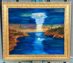 Quadro tramonto dipinto a mano su tela, anno 73.