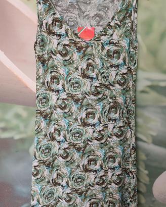 Vestito giro manica in viscosa verde fantasia 