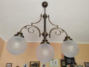 Elegante lampadario 3 luci in linea, vintage