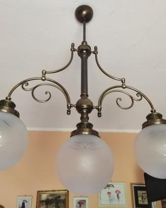 Elegante lampadario 3 luci in linea, vintage