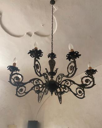 Lampadario vintage anni 50 in ottone