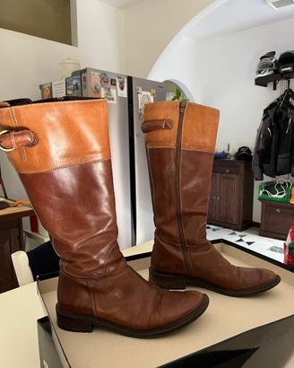 Stivali alti donna vera pelle cuoio bicolore tg37