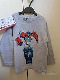 Maglia transformers prenatal nuova 96 cm
