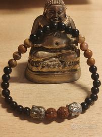 Bracciale uomo Buddha e semi Rudraksha mala.