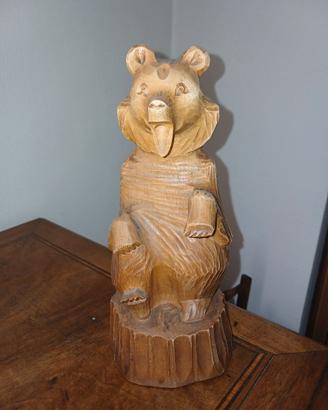 Piccola scultura orso in legno vintage