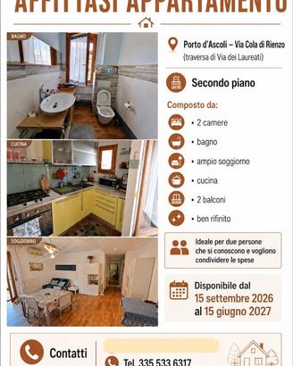 Disponibile appartamento con due camere matrimonia