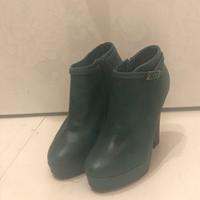Scarpe tronchetto n 37 verde con tacco e plateau