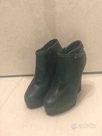 Scarpe tronchetto n 37 verde con tacco e plateau