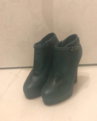 Scarpe tronchetto n 37 verde con tacco e plateau