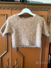 Crop Top Beige Effetto Peluche