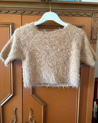 Crop Top Beige Effetto Peluche