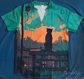 T-shirt gatto skyline sunset