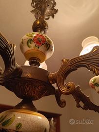 Lampadario antico 5 luci in ceramica vintage