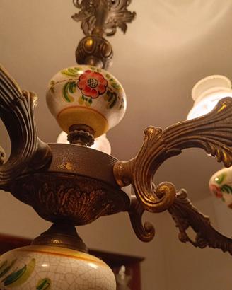Lampadario antico 5 luci in ceramica vintage