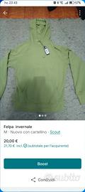 felpa scout nuova con cartellino verde mela