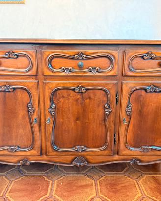 Credenza Bassa  3 ante + 3 cassetti Legno Noce