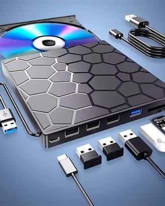 Lettore CD DVD Esterno Ultra-Slim 8 in 1 con USB 3