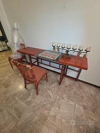 Set tavolo consolle + 2 sedie in rattan/bamboo