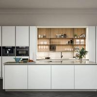 CUCINA LINEARE ATREZZATA CON COLONNE CON ISOLA