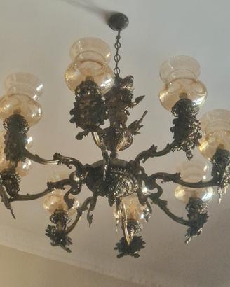 Lampadario antico tutto in ottone 