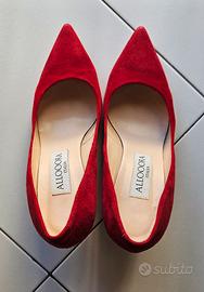 decollete rosse scamosciate in pelle