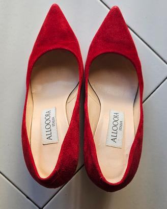 decollete rosse scamosciate in pelle