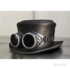 CAPPELLO CILINDRO IN PELLE CON OCCHIALI