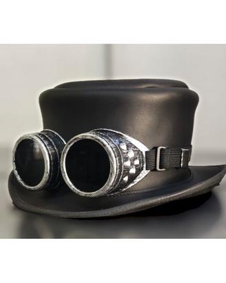 CAPPELLO CILINDRO IN PELLE CON OCCHIALI