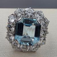 ANELLO ORO ACQUAMARINA 9 CARATI DIAMANTI