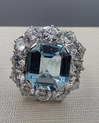 ANELLO ORO ACQUAMARINA 9 CARATI DIAMANTI