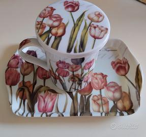 Tazza mug con coperchio e mini vassoio rettangolar