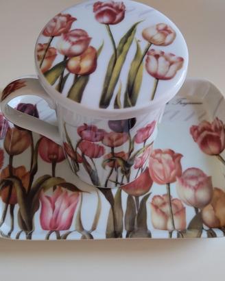 Tazza mug con coperchio e mini vassoio rettangolar