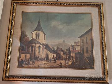 quadro anni 70 paesaggio cornice dorata