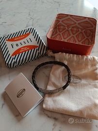 Bracciale da uomo Fossil in pelle e acciaio