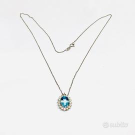 Collana oro 18 kt diamanti acquamarina