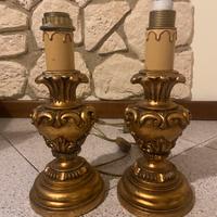 Coppia lampade da comodino dorate in legno