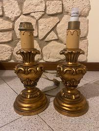 Coppia lampade da comodino dorate in legno