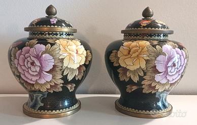 Coppia potiche cinesi cloisonné vintage