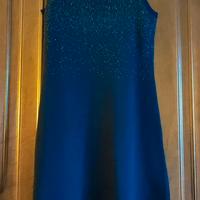vestito di lana blu con brillantini, sbracciato