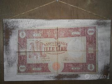 targa in legno cartello shabby mille lire 1942