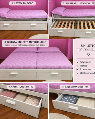 LETTO SINGOLO ESTRAIBILE – DIVENTA MATRIMONIALE