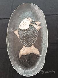piatto vintage anni 80 in vetro con pesce 