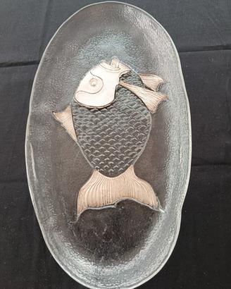 piatto vintage anni 80 in vetro con pesce 