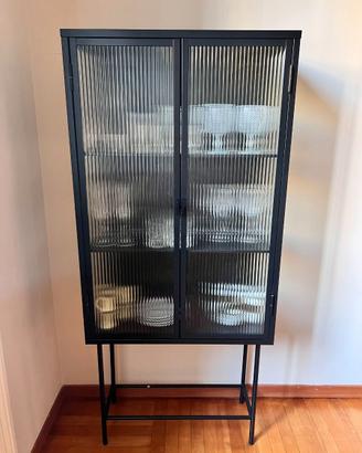Credenza sala da pranzo nera in metalo e vetro