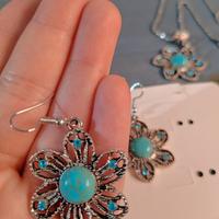 Set collana ed orecchini con pietra turchese 