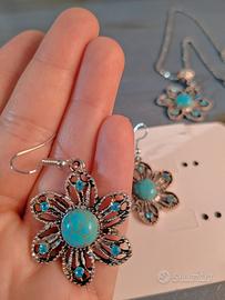 Set collana ed orecchini con pietra turchese 