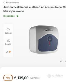 SCALDABAGNO  ELETTRICO ARISTON 30 L 