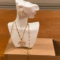 Set orecchini e collana foglia dorata con zirconi