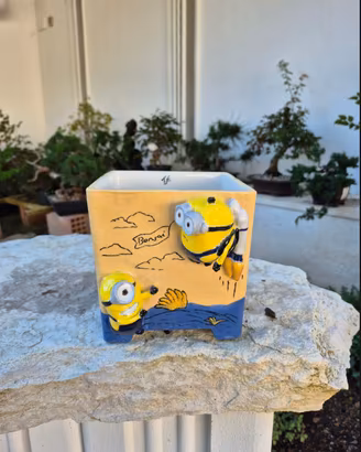 Vaso bonsai ceramica dipinto a mano Minions